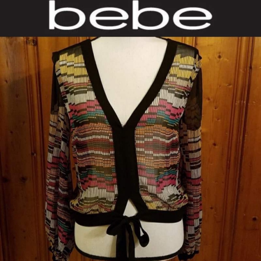 BEBE SHEER SEE THROUGH FRONT TIE CROP TOP X-SMALL